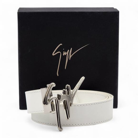 Giuseppe Zanotti Silver Logo Adjustable Leather Belt Unisex One Size $495 - Picture 1 of 6